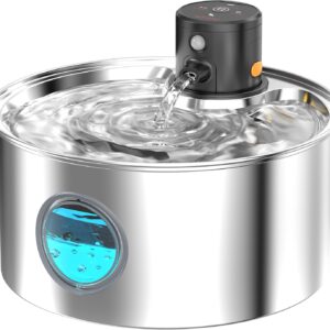 Cat Water Fountain Wireless Cordless: Cat Fountain Battery Operated - Stainless Steel Pet Water Fountain Rechargeable - 108oz/3.2L Automatic Cat Fountains for Drinking with Motion Sensor - Cats & Dogs