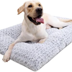 Washable Dog Bed Deluxe Plush Dog Crate Beds Comfy Kennel Pad Anti-Slip Pet Sleeping Mat for Large, Jumbo, Medium, Small Dogs Breeds, 35" x 23", Gray