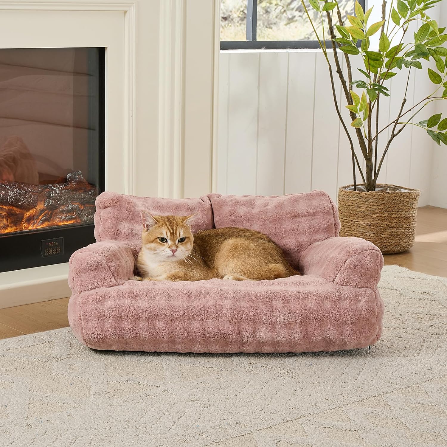 Cat Couch Bed, Cute Soft Pet Sofa for Indoor Cats Kittens Puppies with Removable Washable Cover, 26"x15", Dusty Pink - Image 2